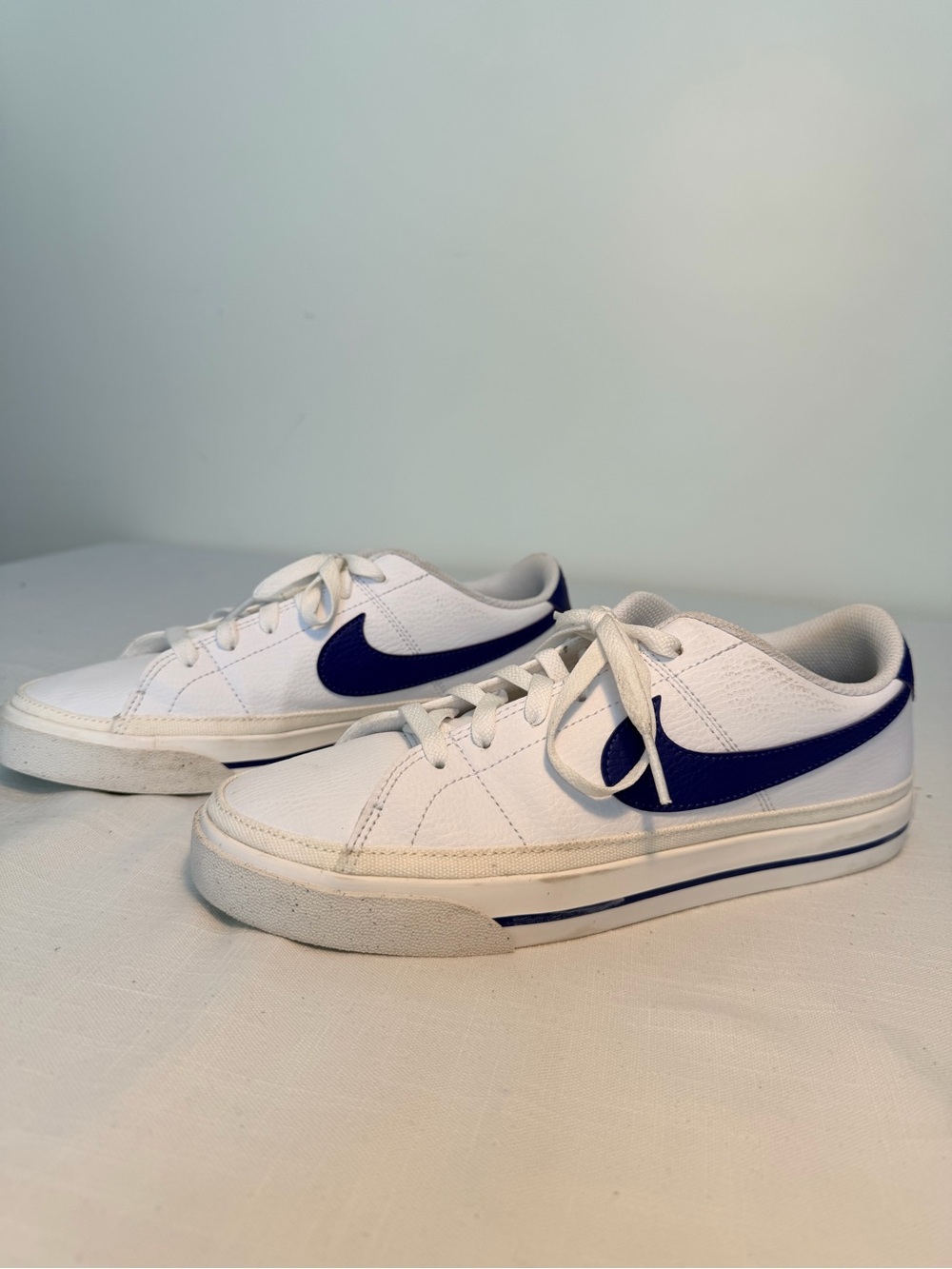 Nike Women's White Sneakers with Navy Swoosh